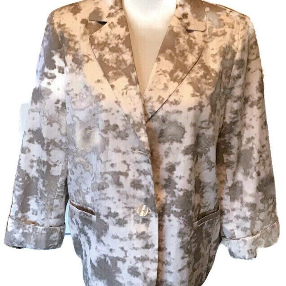 Robert Kitchen Canada Womens Blazer Jacket White and Taupe Button Size 14 Care